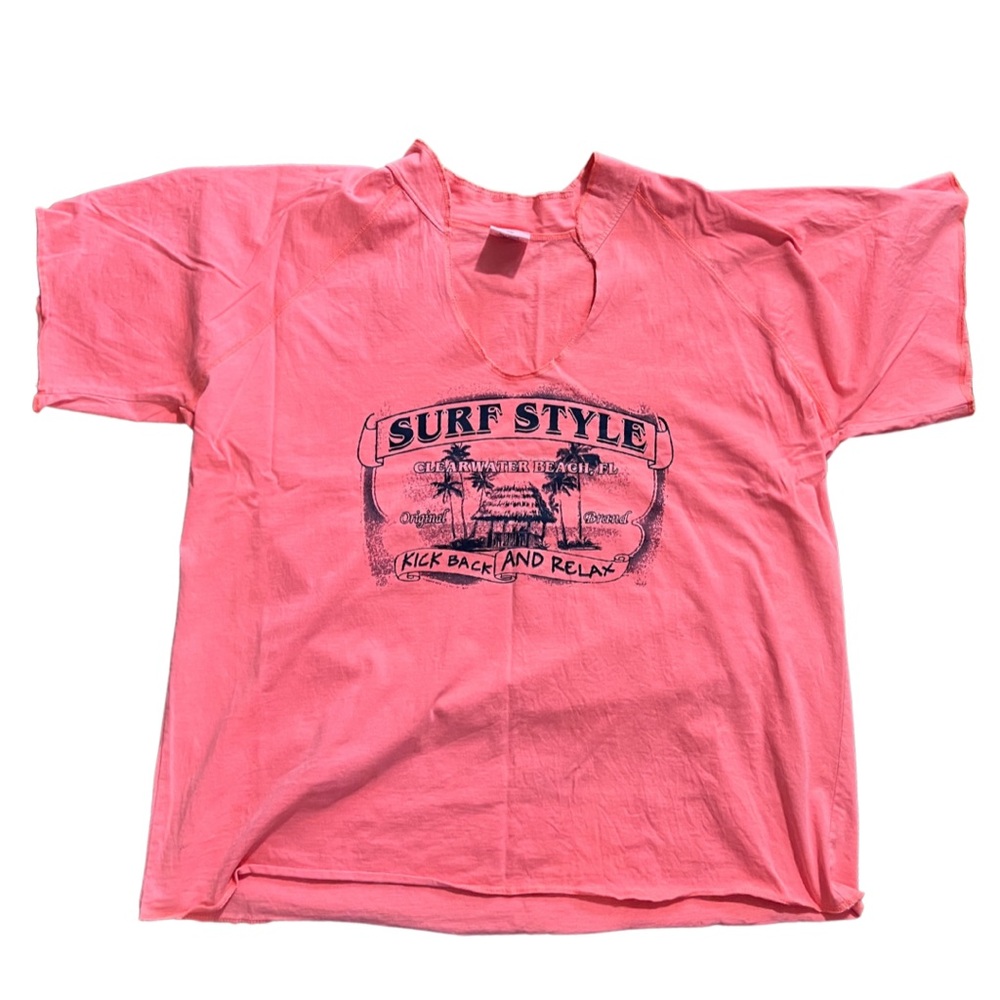 Surf Style Semi Cropped Pink Graphic T-Shirt